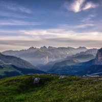 Časné ráno v Passo Sella