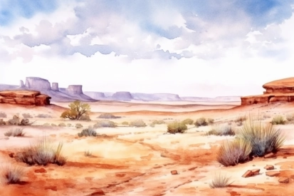 Akvarel pouštní krajiny