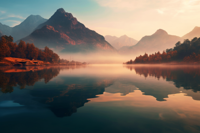 Jezero s horami a stromy