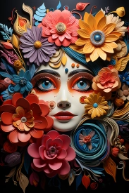 žena s květinami ve vlasech