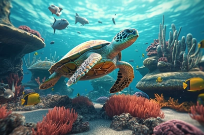 Mořská želva plavající v oceánu