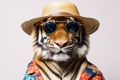 Tygr v klobouku a slunečních brýlích