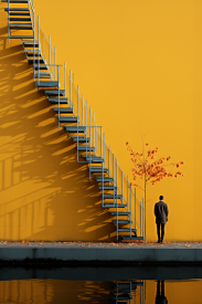 Muž stojící u schodiště