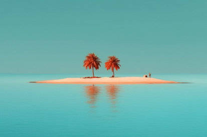 Malý ostrov s palmami uprostřed vody.