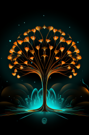 Strom s oranžovými listy a modrými světly