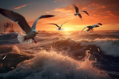 Ptáci létající nad vodou