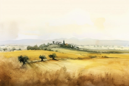 Akvarel zemědělské půdy