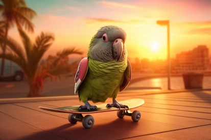 Pták na skateboardu