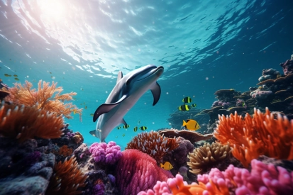 Delfín plavající v oceánu