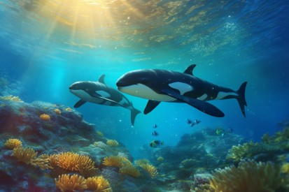 Skupina velryb plovoucích pod vodou