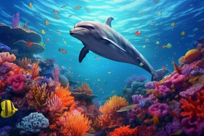 Delfín plavající v oceánu