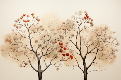 Skupina stromů s červenými a bílými květy