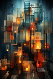 Skupina skleněných krabic se zapálenými svíčkami