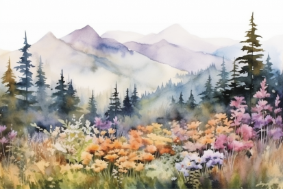 Akvarelová malba květin a stromů