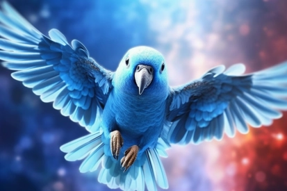 Modrý pták letící na obloze