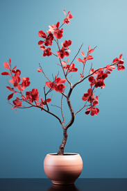 Malý stromek s červenými květy v bílém květináči