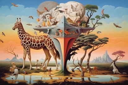 žirafa a ptáci v krajině