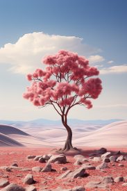 Strom s růžovými květy v poušti