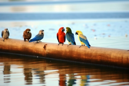 Skupina ptáků na kládě