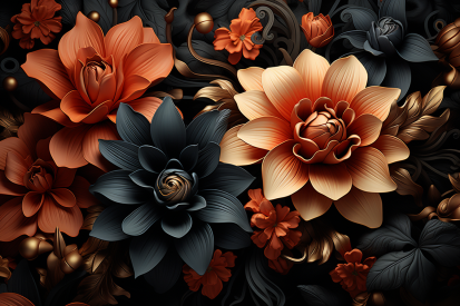 Skupina květin na černém pozadí
