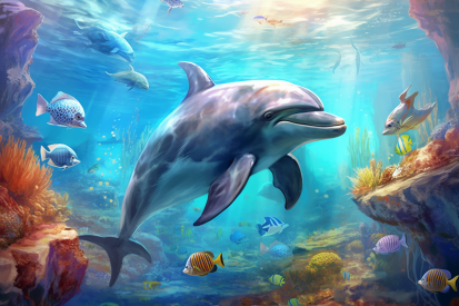 Delfín plavající ve vodě