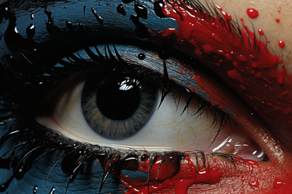 Detailní záběr na oko ženy s krví na oku