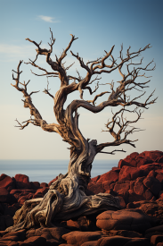 Strom bez listí na skalách