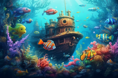 Kreslený obrázek ryby plovoucí v oceánu