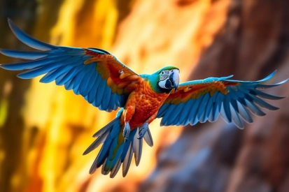 Papoušek létající ve vzduchu