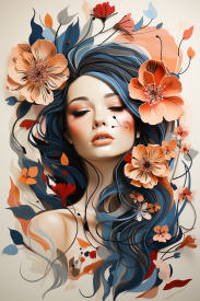 žena s květinami ve vlasech