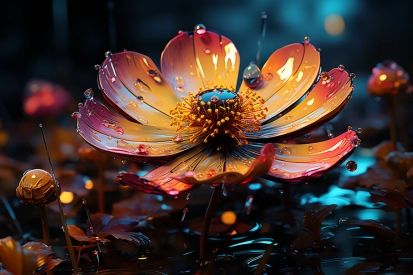 Květina s kapkami vody