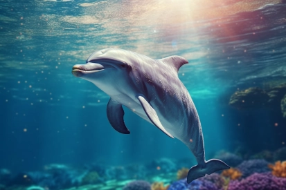 Delfín plavající ve vodě