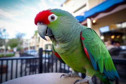 Zelený papoušek s červenou hlavou