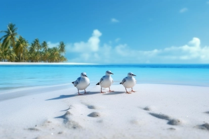 Skupina ptáků na pláži