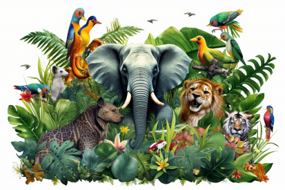 Skupina zvířat v džungli
