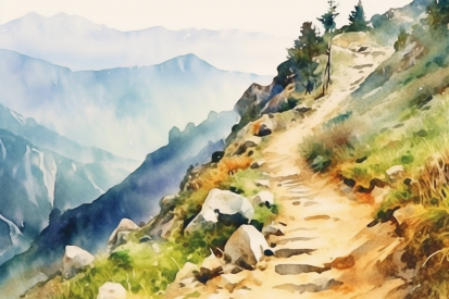Akvarel horské stezky