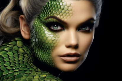 žena s hadí kůží na obličeji