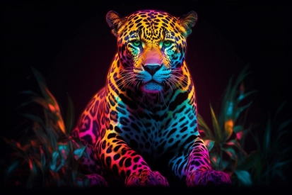 Barevný leopard s černým pozadím