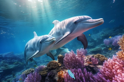 Delfíni plavou pod vodou