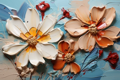 Malba květin na modré ploše