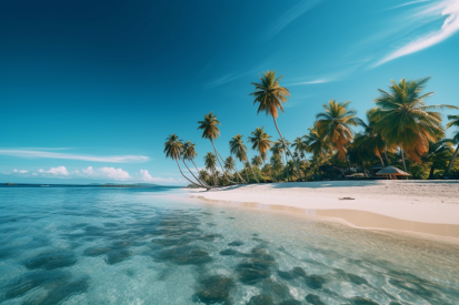 Pláž s palmami a průzračnou vodou