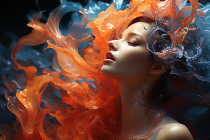 žena s oranžovými a modrými vlasy
