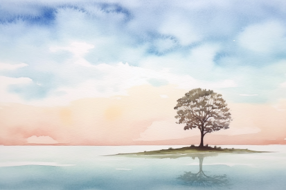 Akvarel stromu na ostrově