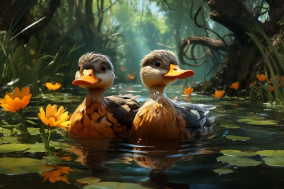 dvě kachny v rybníce