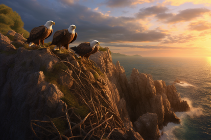 Skupina orlů stojících na útesu