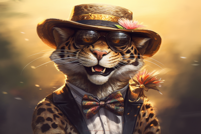 Gepard v klobouku a slunečních brýlích