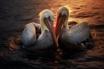 Pár pelikánů ve vodě