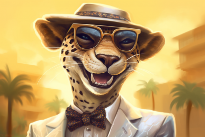 Gepard v klobouku a slunečních brýlích