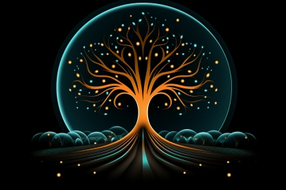 Strom života se světly uprostřed kruhu.
