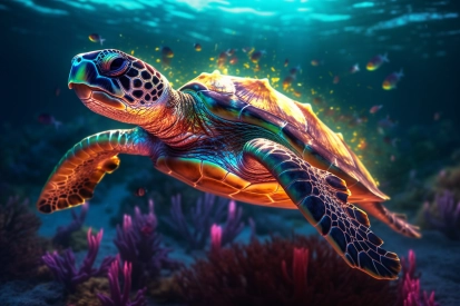 Mořská želva plavající v oceánu